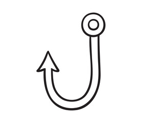 barbed fish hook doodle hand drawn icon. Outline drawing barbed fish hook line clipart symbol