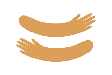 Hug hands logo icon. Hugs silhouette shape cartoon sign. Cute care design decorative element