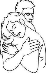 couple of lovers hugging vector line art 