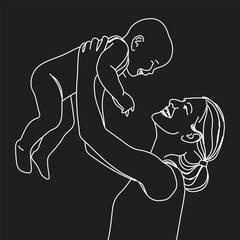 Joyful Mother Playing with Infant Silhouette Illustration