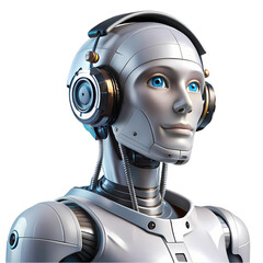 AI Robot Woman with Headphones Futuristic Technology Image isolated on transparent background