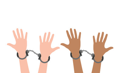 Human hands in handcuffs, fighting corruption and financial crimes. Vector image