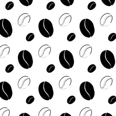 Seamless pattern of coffee beans in grunge style. This design is likely intended for use in backgrounds, packaging, or coffee-related products.