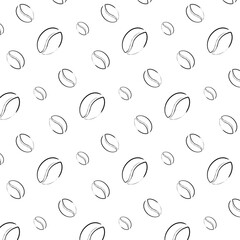 Seamless pattern of coffee beans grunge in outline style. This design is likely intended for use in backgrounds, packaging, or coffee-related products.