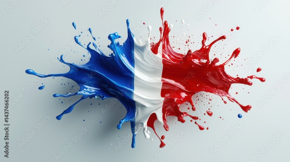 Poster conceptual background using french flag colors with bold artistic splashes