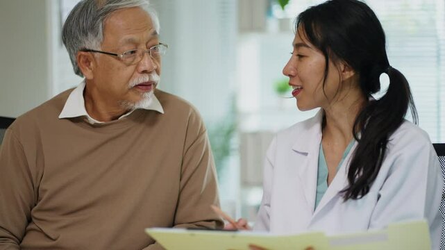 Healthcare consultation focuses on medicine, recovery, and holistic well-being for elderly.
