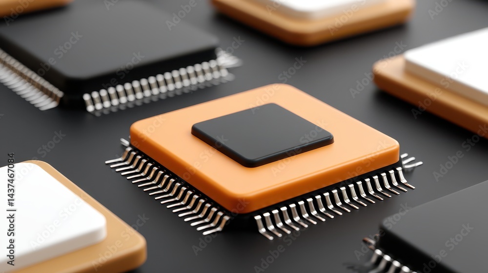 Poster closeup of a computer chip, exploring the intricate world of microelectronics detailed
