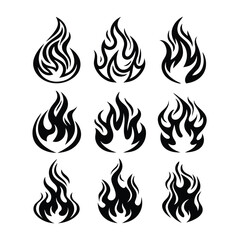 fire flame silhouette icon set