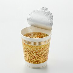 Ready-to-eat instant noodles in a disposable cup, steaming hot.