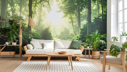 Obraz premium 森の中のようなグリーンルーム