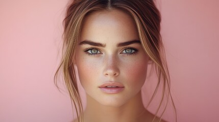 Fototapeta premium Stunning Close-up of Natural Beauty with Freckles and Flawless Skin