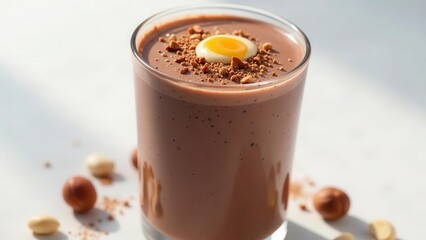 Delicious Chocolate Hazelnut Smoothie with Creamy Topping and Nut Garnish