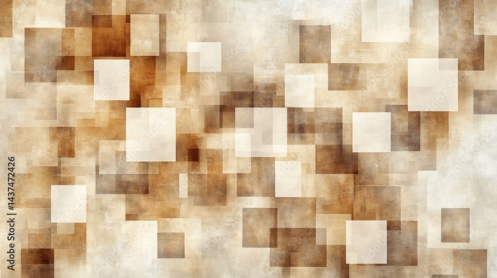 Poster abstract geometric pattern of overlapping squares in warm, earthy tones