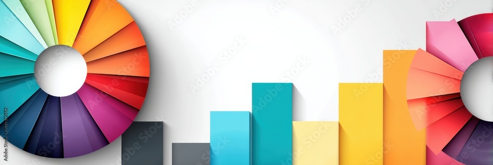 Aufkleber Colorful Pie Chart and Bar Graph Illustrations on a Clean White Background Showcasing Data Visualization Techniques for Effective Presentations