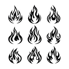 fire flame silhouette icon set