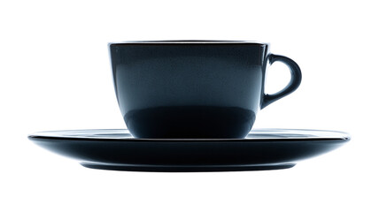 Black Coffee Cup and Saucer on White Background