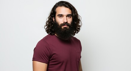 Portrait of a Handsome Man with Long Hair and Beard