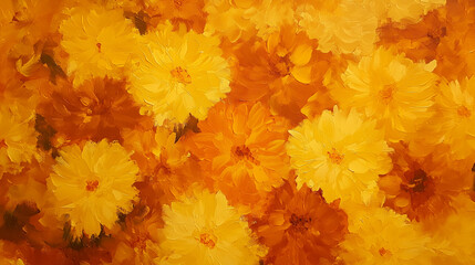 close up of painting blooming marigold flowers for wallpaper