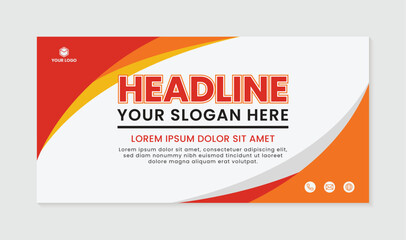 Simple curved design business banner red yellow color, abstract creative business card design template