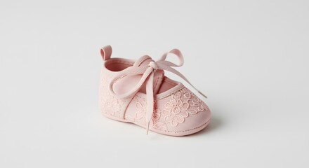 Pink Baby Shoe: A delicate close-up of a tiny, pink baby shoe. Featuring intricate lace details, this charming image captures the essence of childhood innocence and new beginnings.