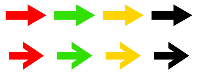 colorful arrow markers on isolated transparent background. Red, green, yellow, black arrows pointer PNG for design element