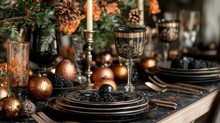 Naklejka premium Elegant autumnal dining setting