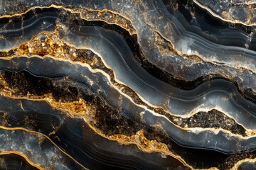 Obraz premium Abstract black and gold pattern with wavy lines and shimmering textures creating a luxurious feel