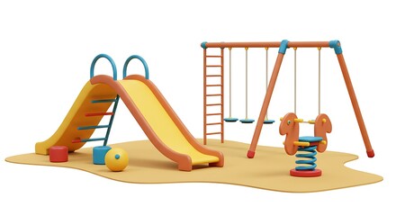 Playground Equipment with Slide, Swings, and Spring Rider