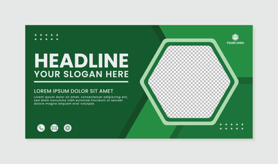 Green corporate business banner template with hexagon design photo, modern green hexagon banner template