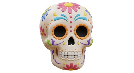 Obraz premium Decorated Sugar Skull with Colorful Floral Design on White