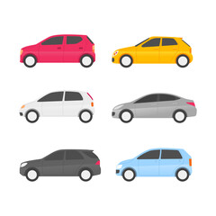 Car collection with side view icon flat vector design