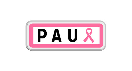 Panneau de sortie de Pau, Pyrénées-Atlantiques, Nouvelle-Aquitaine avec Ruban Octobre Rose