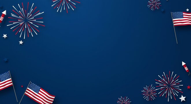 Flags fireworks stars patriotic themed background