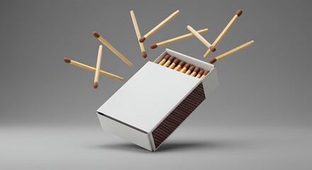 Realistic vintage matchbook blank mockup with matches exposed, floating in mid-air with dynamic lighting