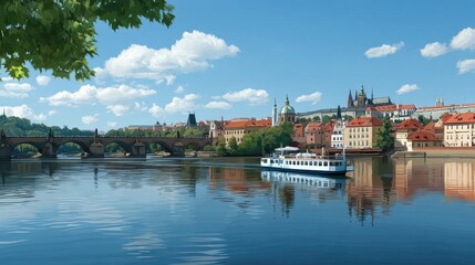 Naklejka premium illustration of prague city and river