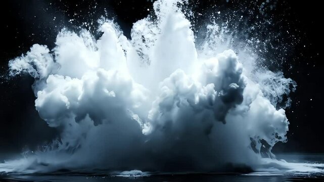 white cloud splash explosion on black background