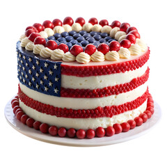 Patriotic American Flag Cake Delicious 4th of July Dessert Recipe isolated on transparent background