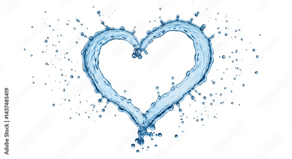 Aufkleber a heart shape formed from splashing water with droplets on a clean white background image design