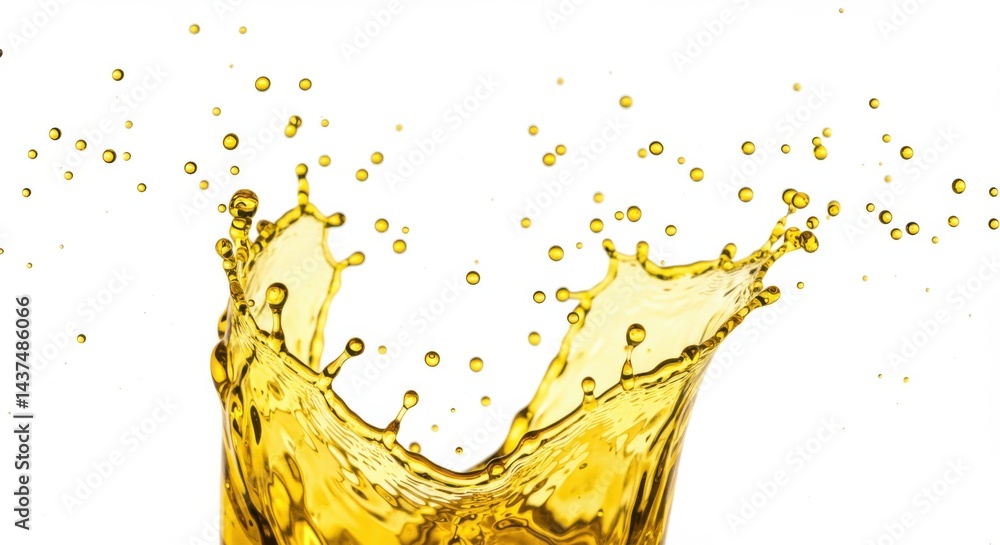 Aufkleber golden liquid splash with droplets isolated on white background in a dynamic composition shot