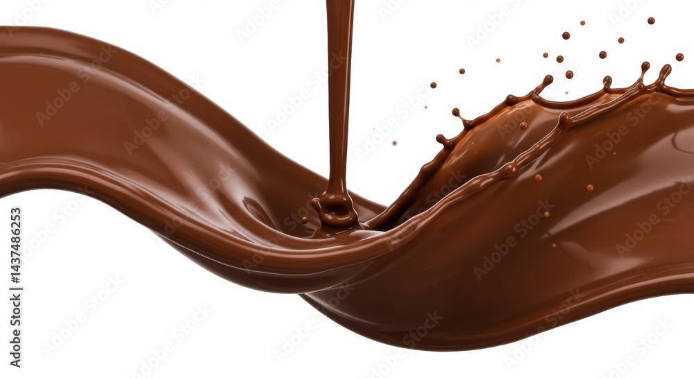Poster a mesmerizing shot of flowing chocolate with splash effect against a clean white background canvas