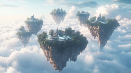 Fototapeta premium Floating islands in a cloudy sky