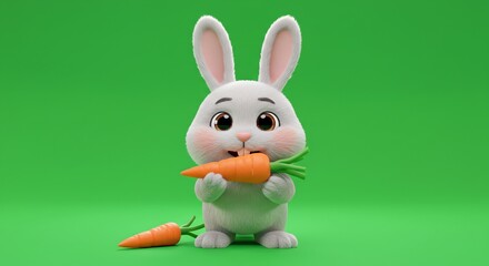Obraz premium Bunny holds carrot cartoon animal green background
