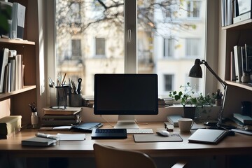 Fototapeta premium Modern Open Workplace with Computers and Employees at Work