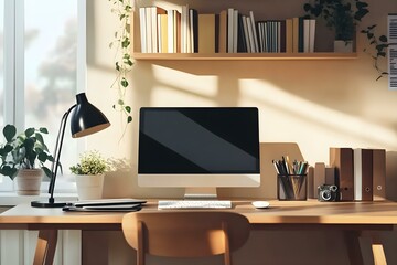 Modern Open Workplace with Computers and Employees at Work
