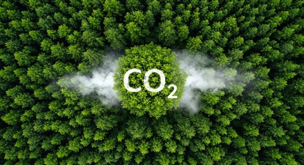 Forest captures carbon dioxide with green trees