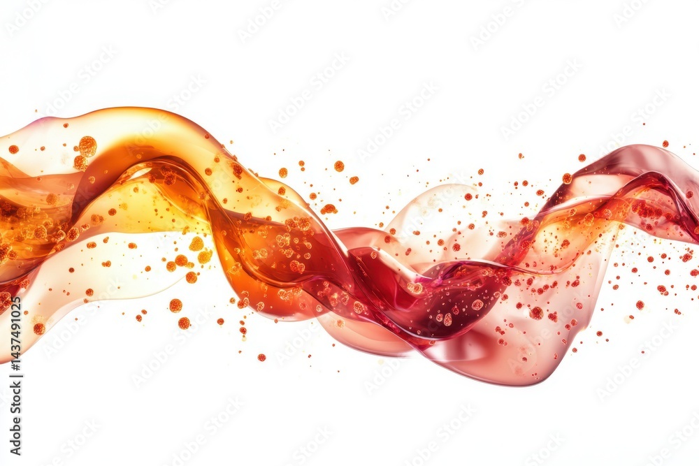 Poster abstract fluid wave with orange and red hues and small bubbles on a white background design element
