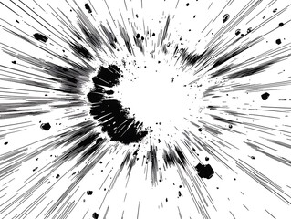 Black ink explosion radiating outwards