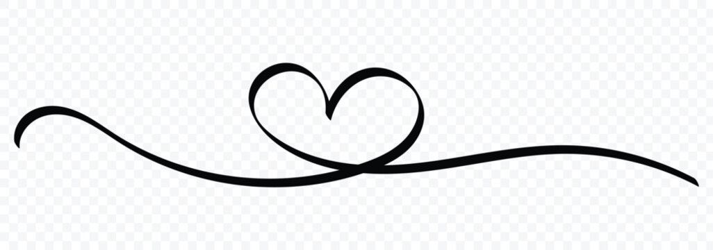 Heart lines. Continuous line drawing of two hearts on transparent background. One line drawing heart. Hand drawn banner for valentine's day. Vector illustrator
