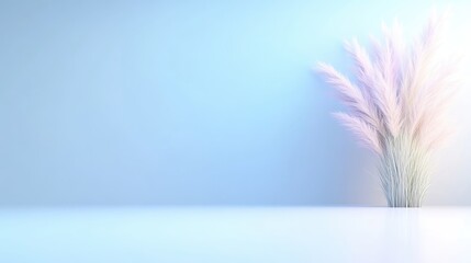 Pastel light blue backdrop with delicate pink grass