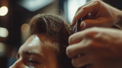 Naklejka premium Hair cutting process in a salon
